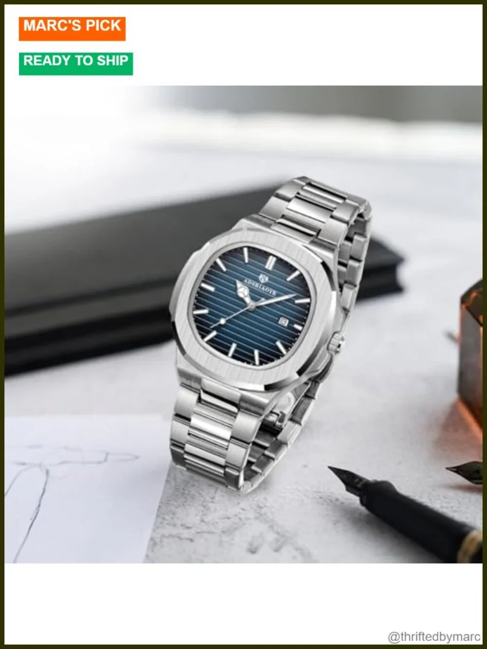 Men's Classic Square Watch Stainless Steel Analog Quartz Date Luminous Hands